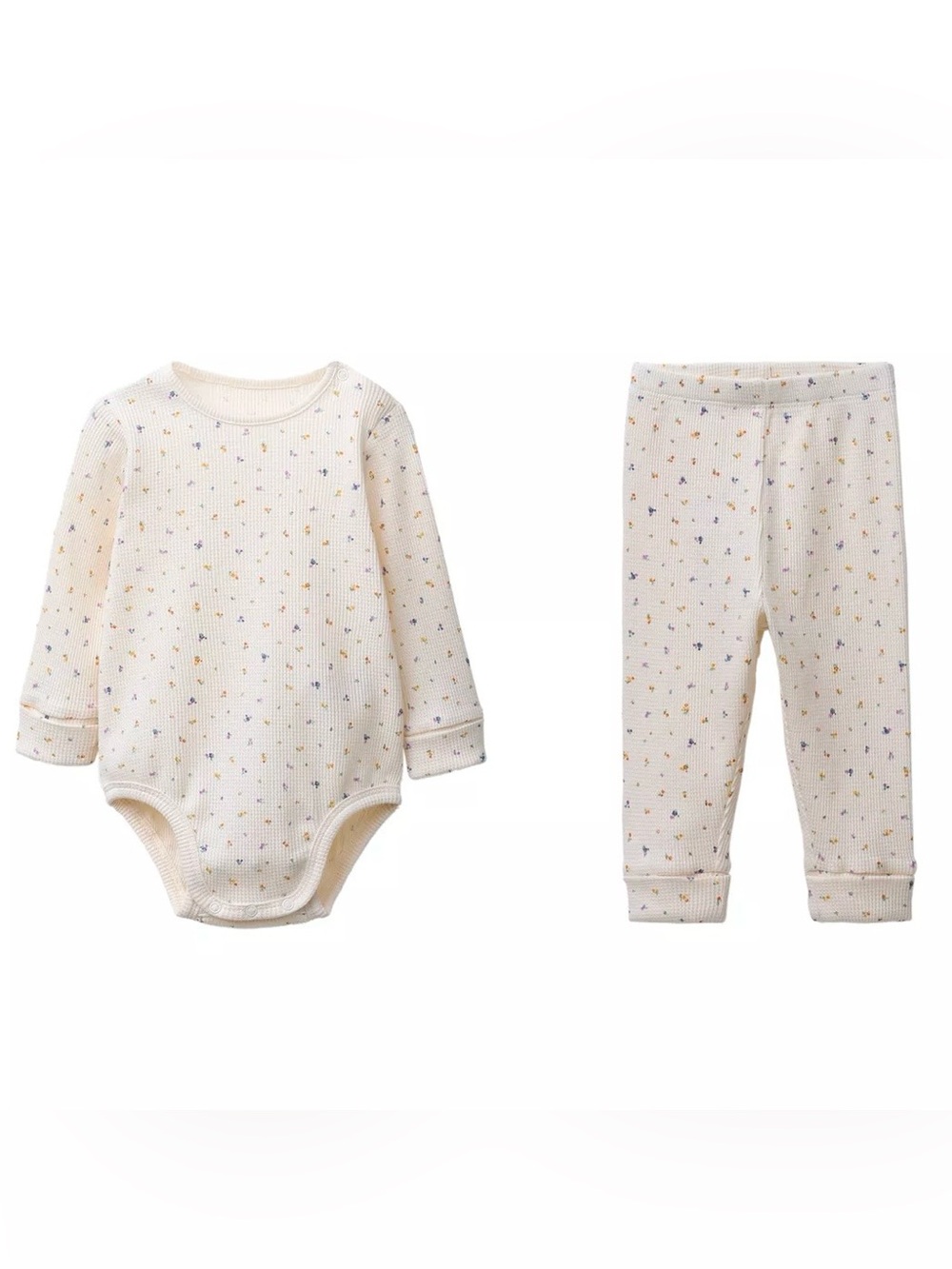 Zara Cream Baby Thermal Onesie & Pants Set with Tiny Floral Print